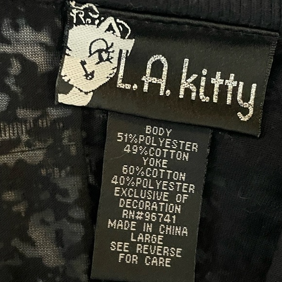 LA Kitty Burn Out Baseball FAITH Tee Size large black white silver bling cotton - Picture 13 of 13